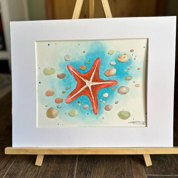 Hand-Made New Watercolor Art Starfish - Picture 1 of 5